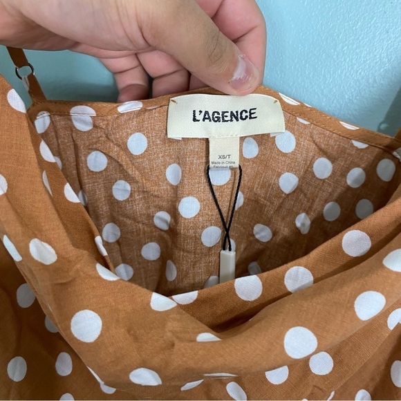 L’agence Cowl‎ Neck Midi Dress Polka Dot Tan & White Sz XS - Picture 2 of 5